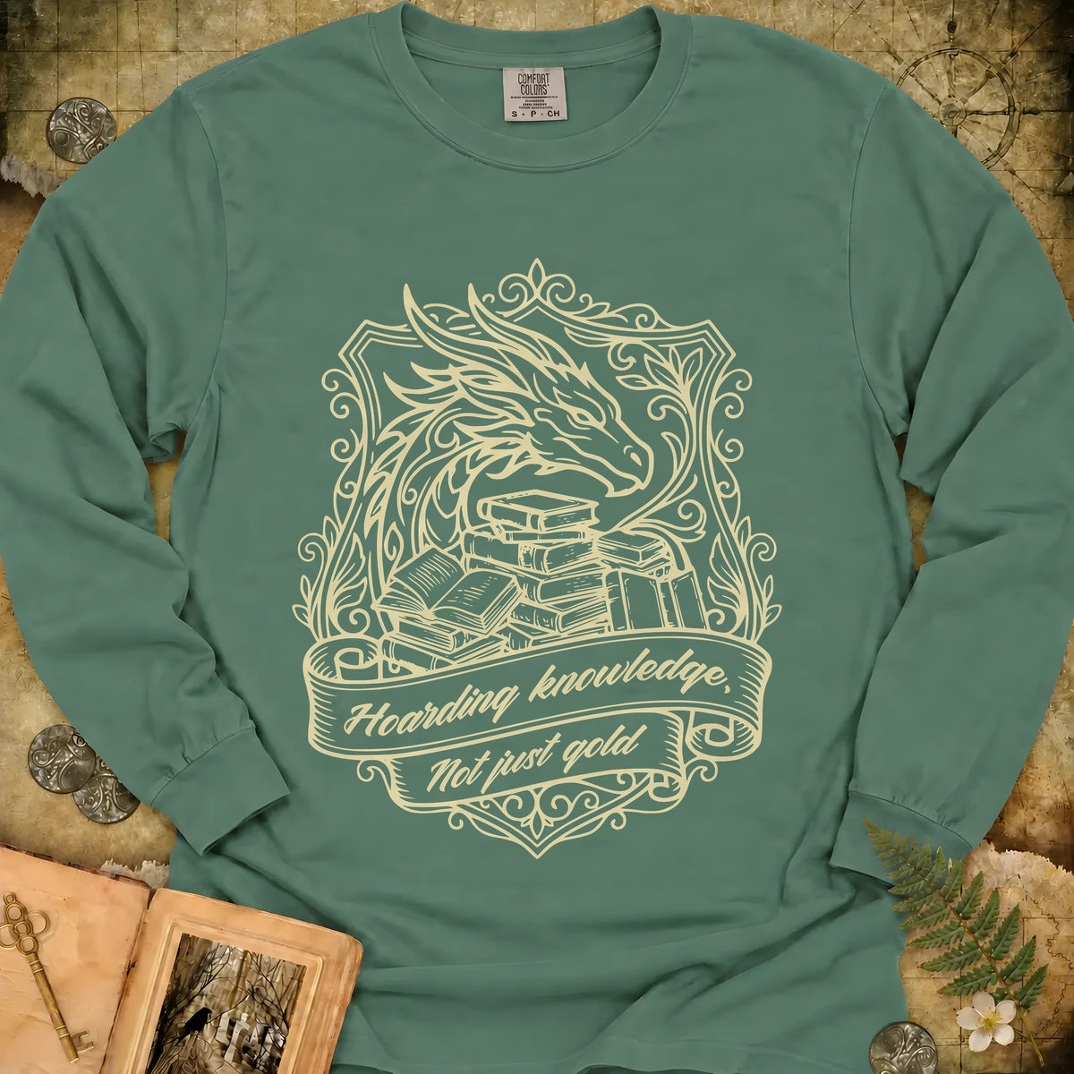 Book Dragon Long Sleeve T-Shirt - Light Green