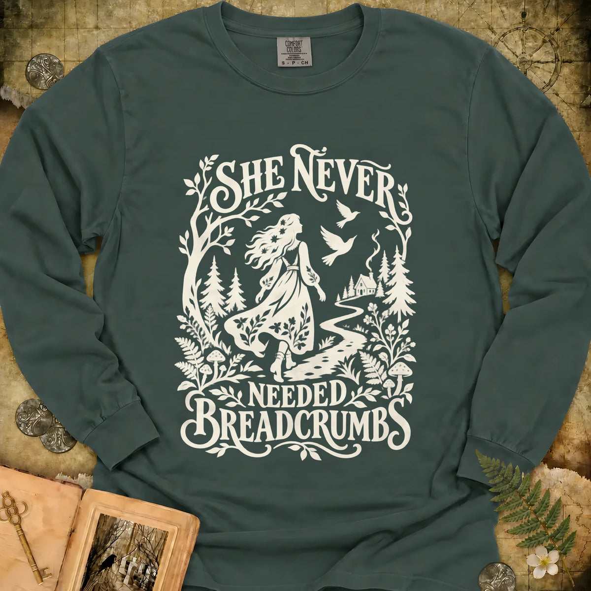 Never Needed Breadcrumbs Long Sleeve T-Shirt - Blue Spruce