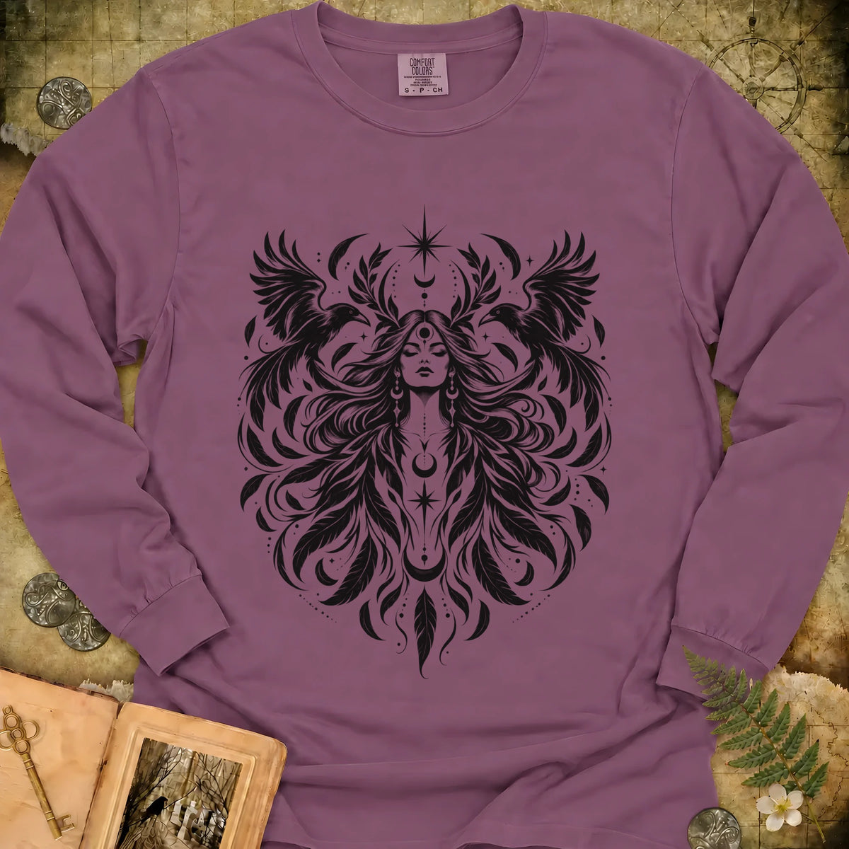 Raven Goddess Long Sleeve T-Shirt - Berry
