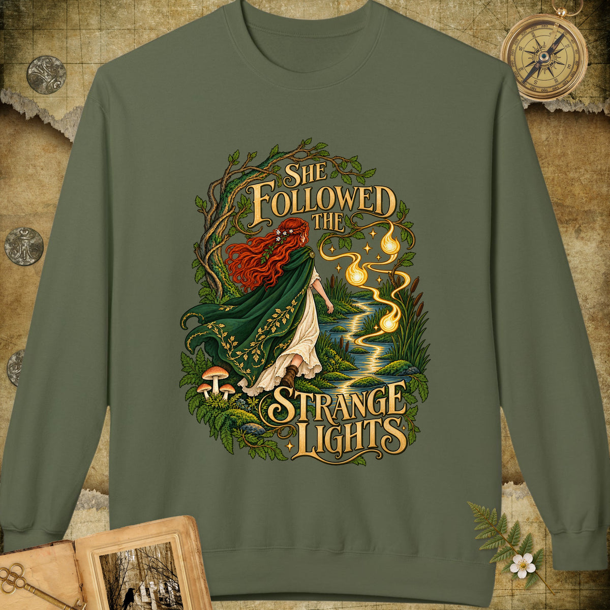 She Followed The Strange Lights Sweatshirt - Military Green