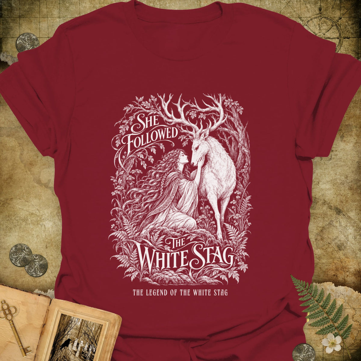 She Followed The White Stag T-Shirt - Cardinal Red
