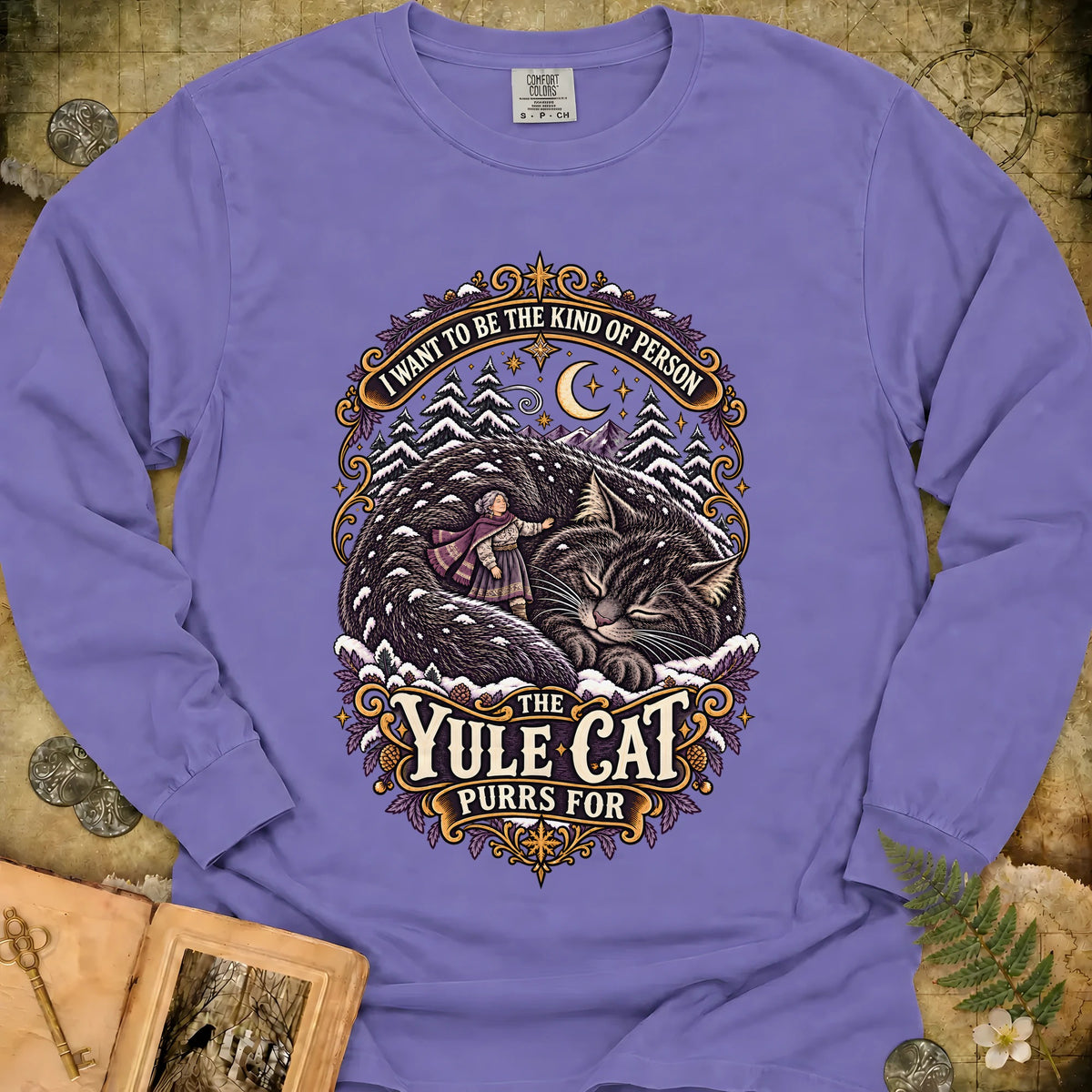 The Kind Of Person The Yule Cat Purrs For Long Sleeve T-Shirt - Violet