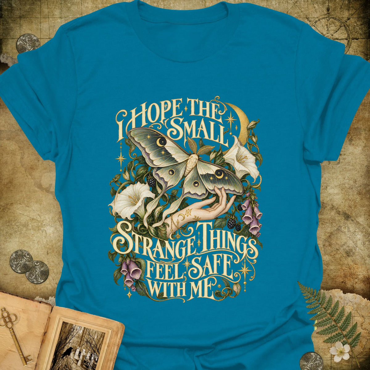 The Moth Whisperer T-Shirt - Antique Sapphire