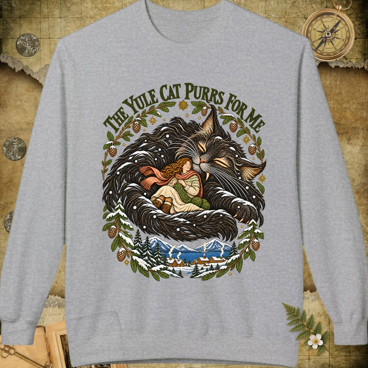 The Yule Cat Purrs For Me Sweatshirt - Sport Grey