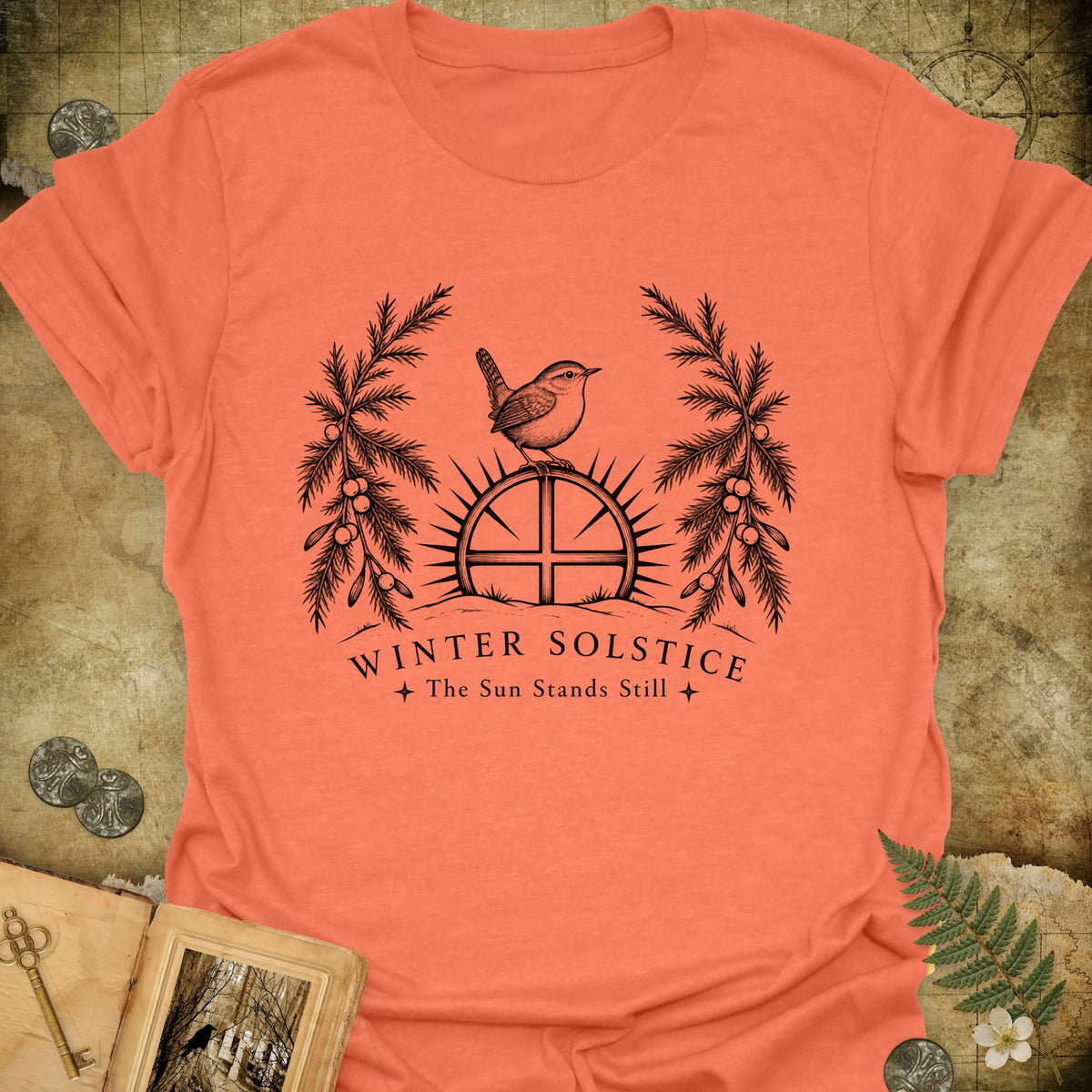 Winter Solstice Sunwheel Emblem T-Shirt - Heather Orange