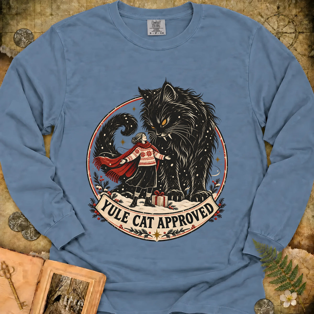 Yule Cat Approved Long Sleeve T-Shirt - Blue Jean