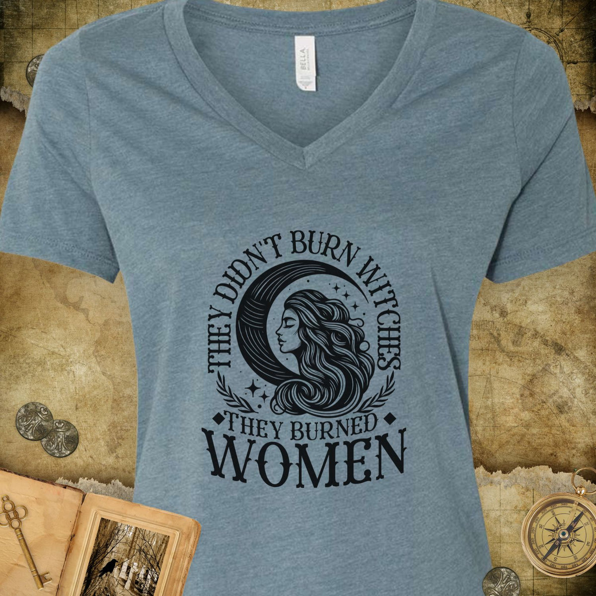 They Didn't Burn Witches V-Neck T-Shirt