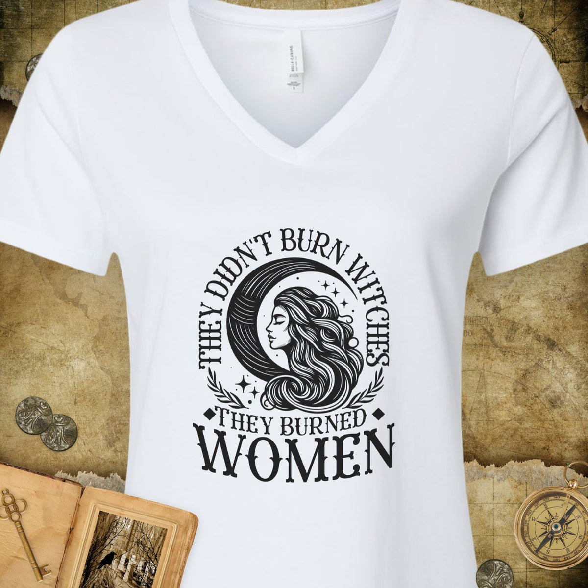 They Didn't Burn Witches V-Neck T-Shirt