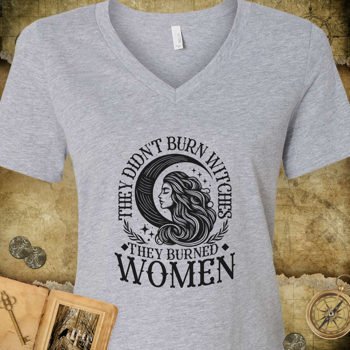They Didn't Burn Witches V-Neck T-Shirt