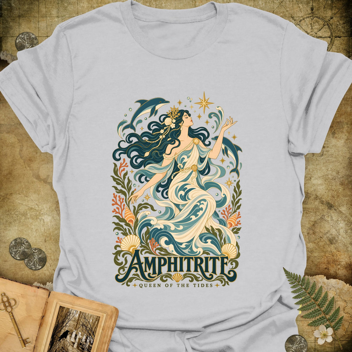 Amphitrite - Queen Of The Tides T-Shirt - Ice Grey