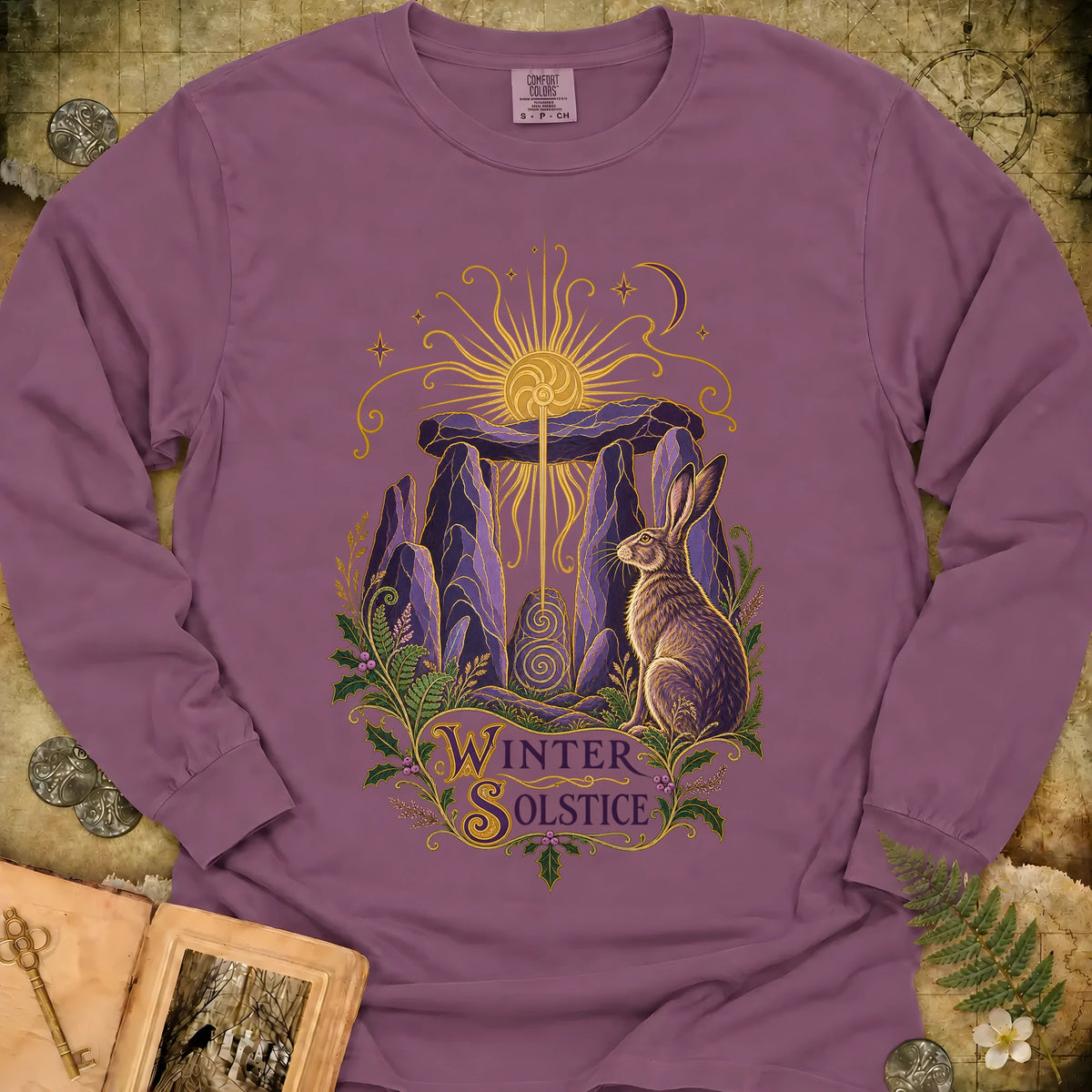 Art Nouveau Winter Solstice Emblem Long Sleeve T-Shirt - Berry