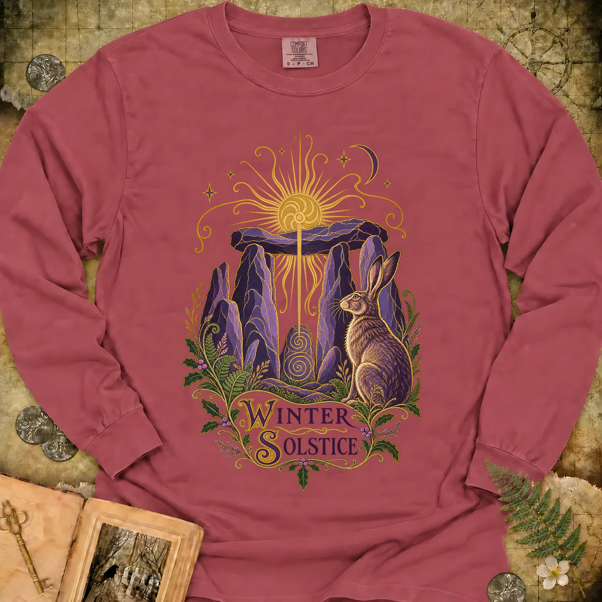 Art Nouveau Winter Solstice Emblem Long Sleeve T-Shirt - Brick