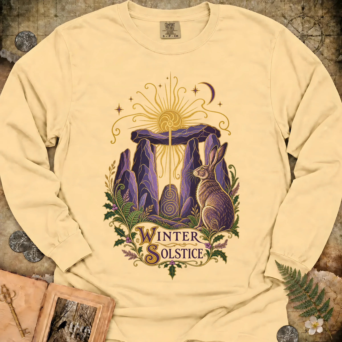 Art Nouveau Winter Solstice Emblem Long Sleeve T-Shirt - Butter