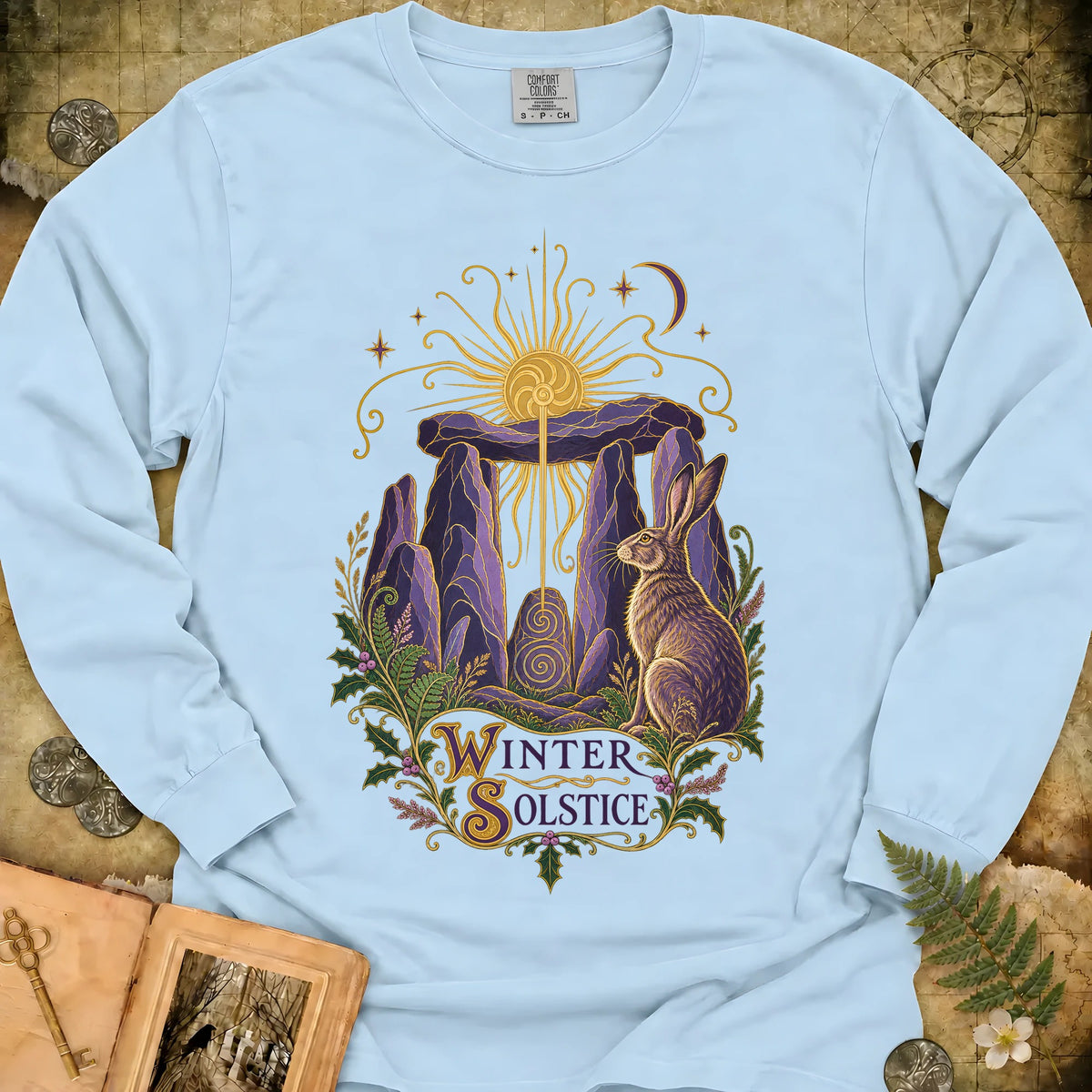 Art Nouveau Winter Solstice Emblem Long Sleeve T-Shirt - Chambray