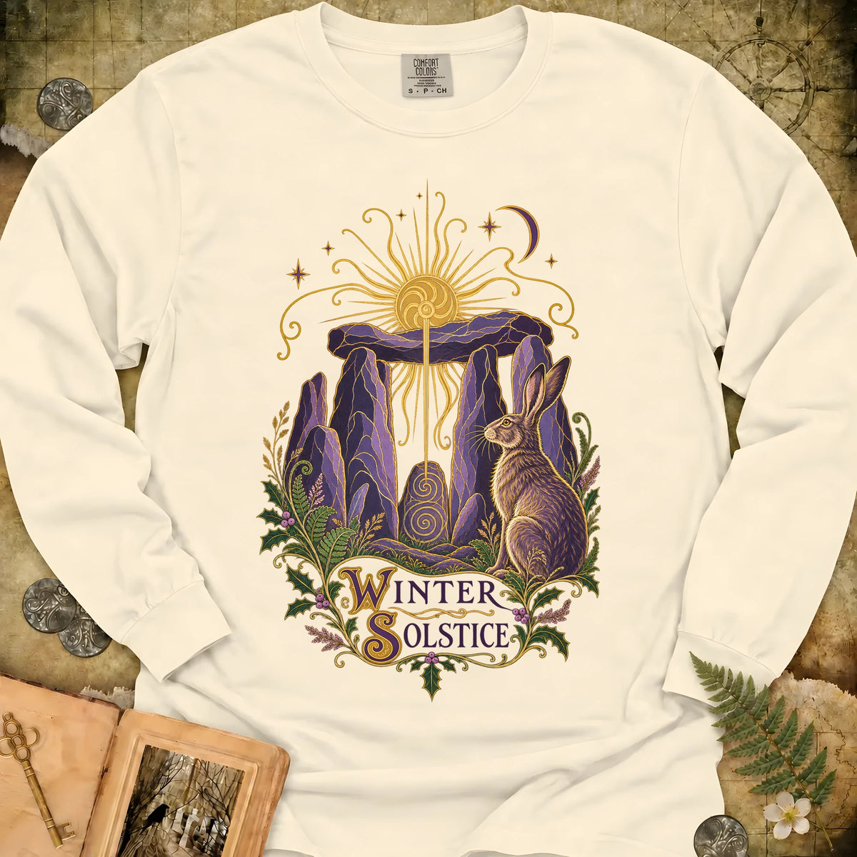Art Nouveau Winter Solstice Emblem Long Sleeve T-Shirt - Ivory