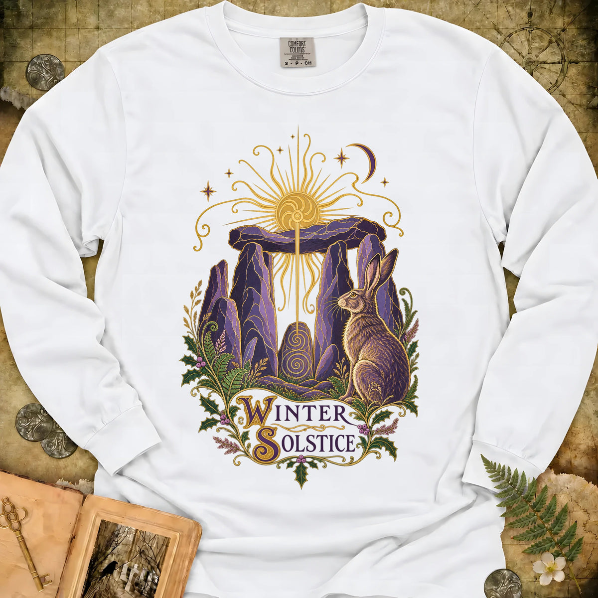 Art Nouveau Winter Solstice Emblem Long Sleeve T-Shirt - White