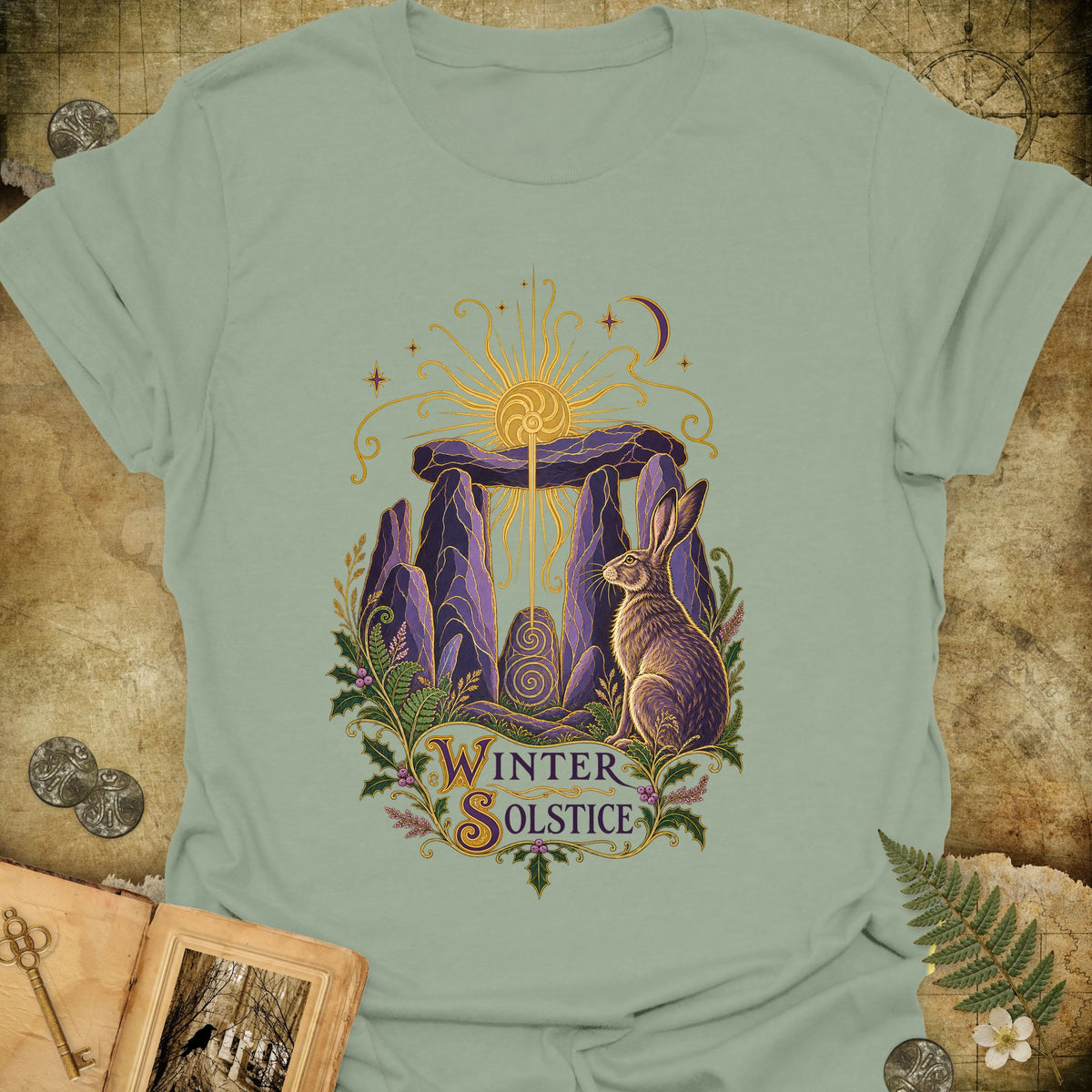 Art Nouveau Winter Solstice Emblem T-Shirt - Sage