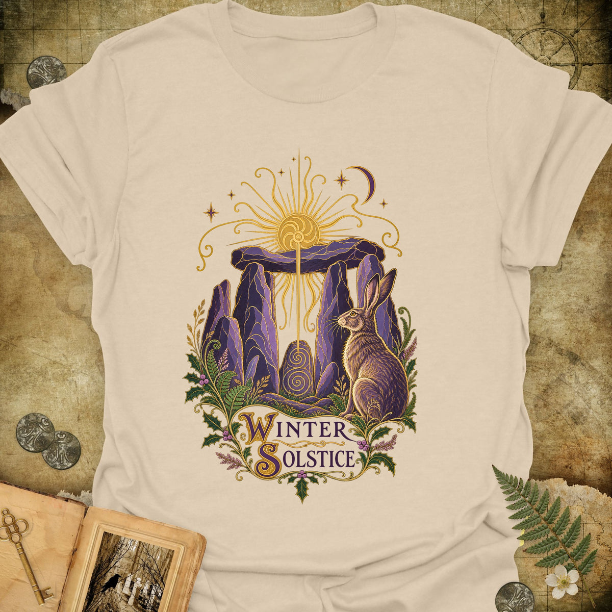 Art Nouveau Winter Solstice Emblem T-Shirt - Sand