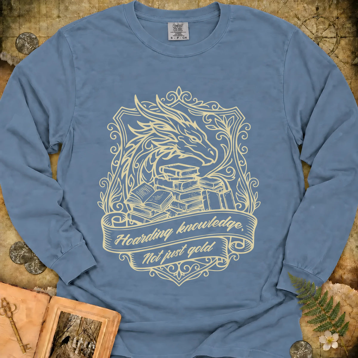 Book Dragon Long Sleeve T-Shirt - Blue Jean