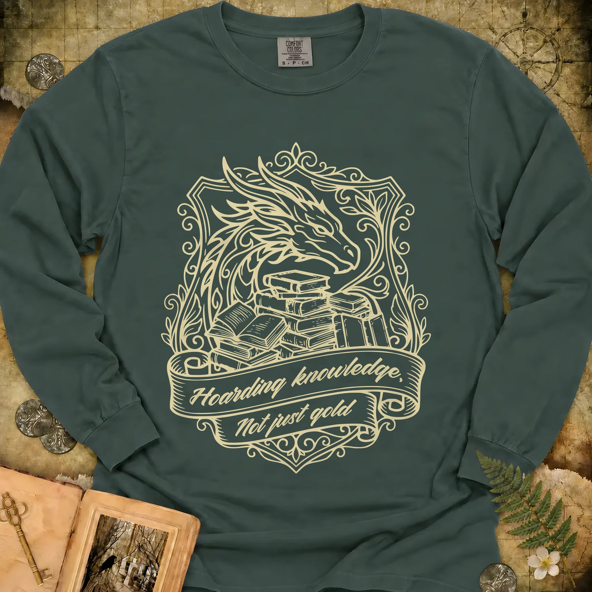 Book Dragon Long Sleeve T-Shirt - Blue Spruce