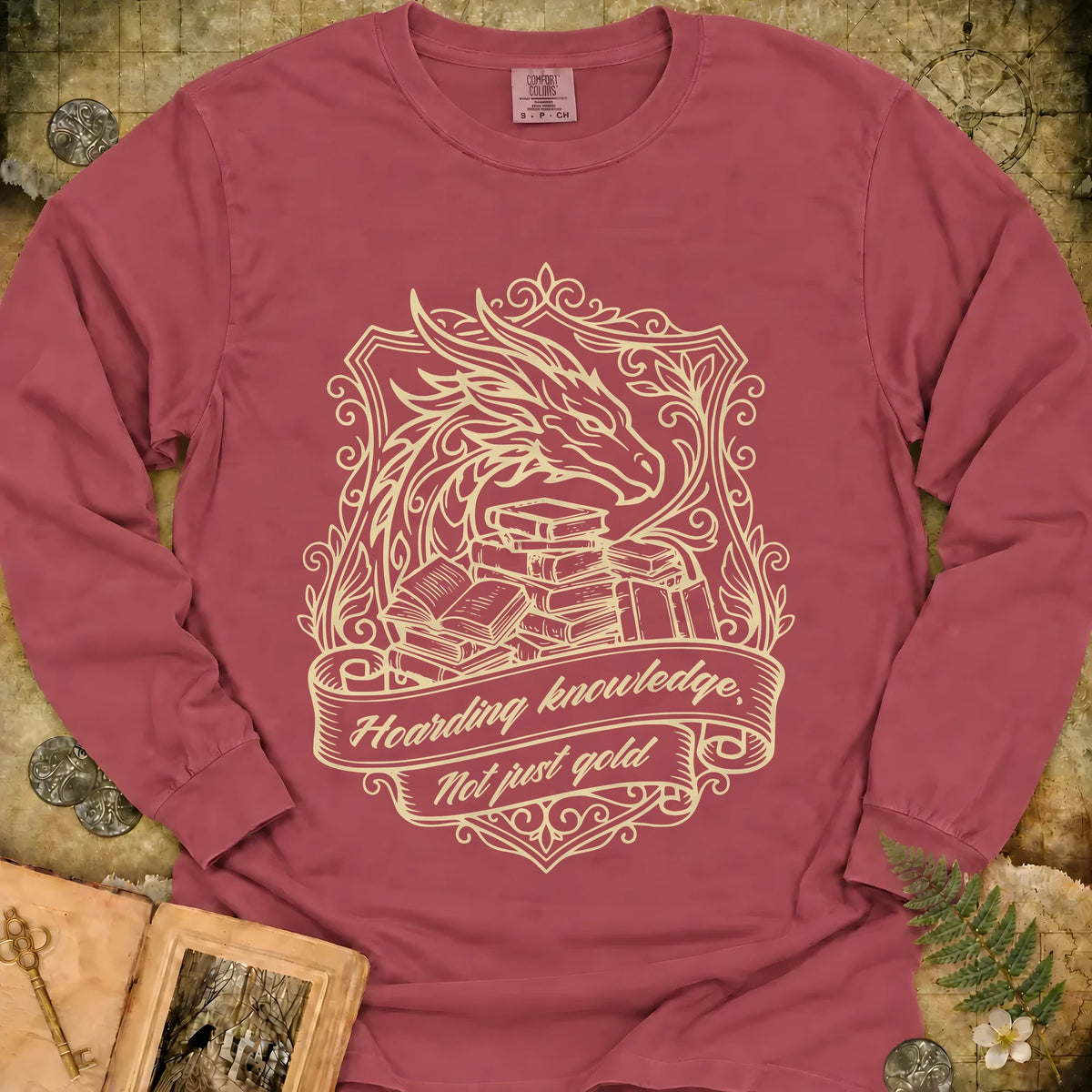 Book Dragon Long Sleeve T-Shirt - Brick