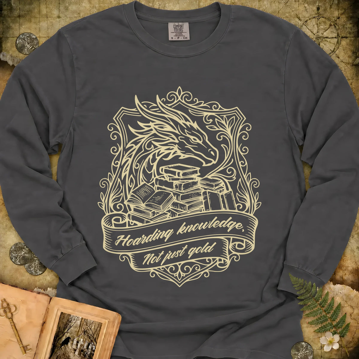 Book Dragon Long Sleeve T-Shirt - Pepper