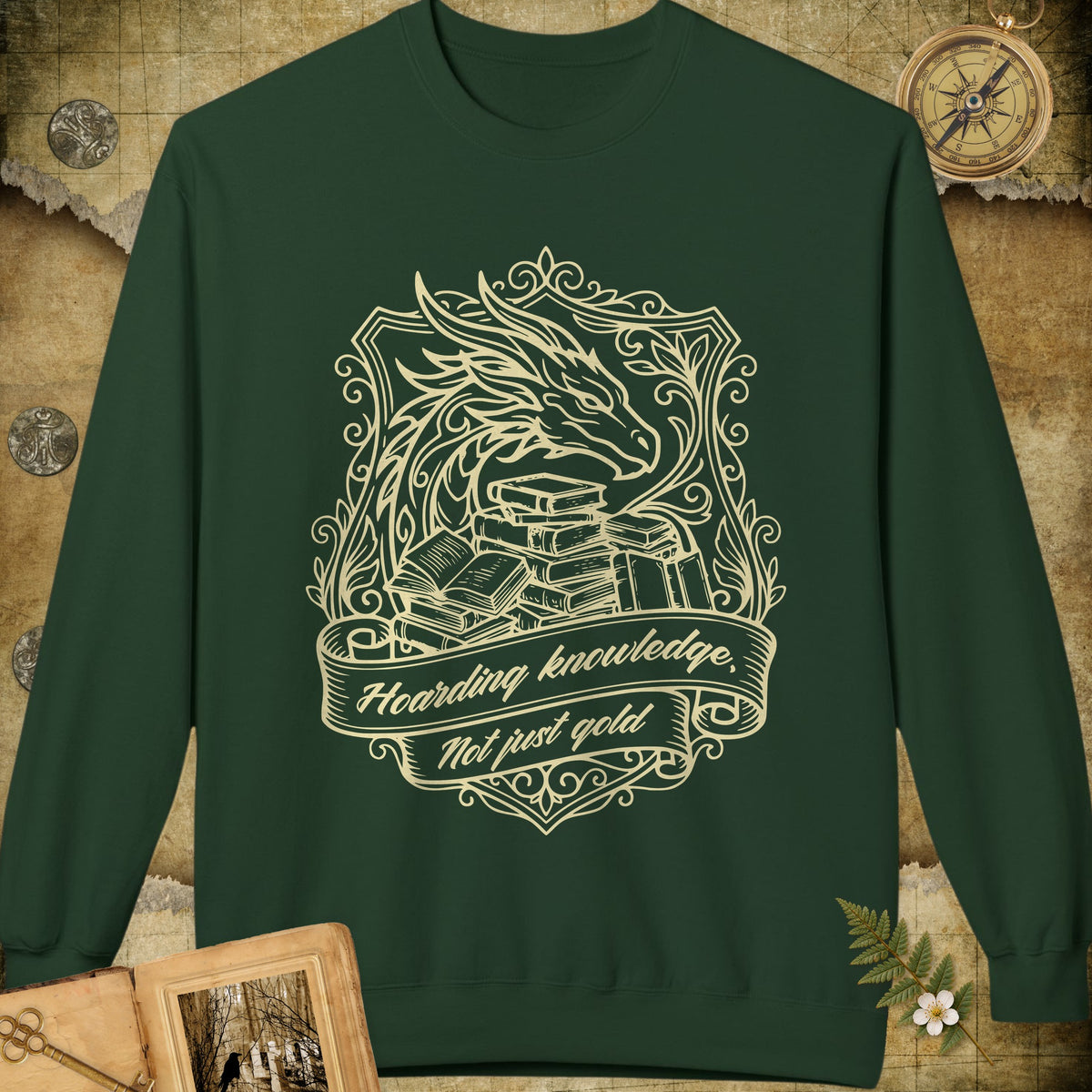 Book Dragon Sweatshirt - Forest Green