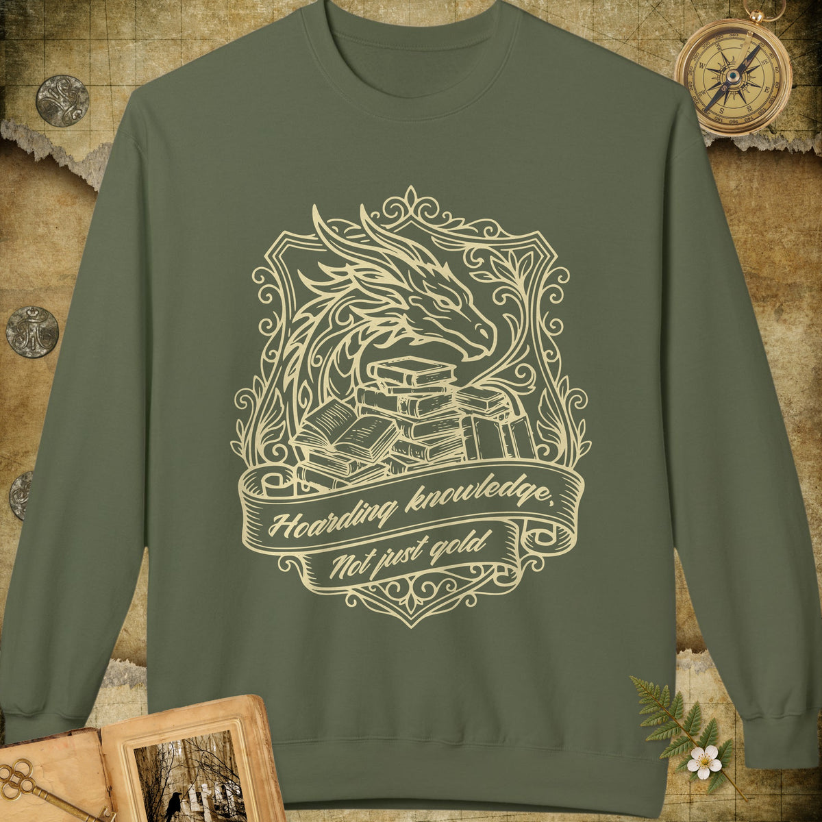 Book Dragon Sweatshirt - Military Green