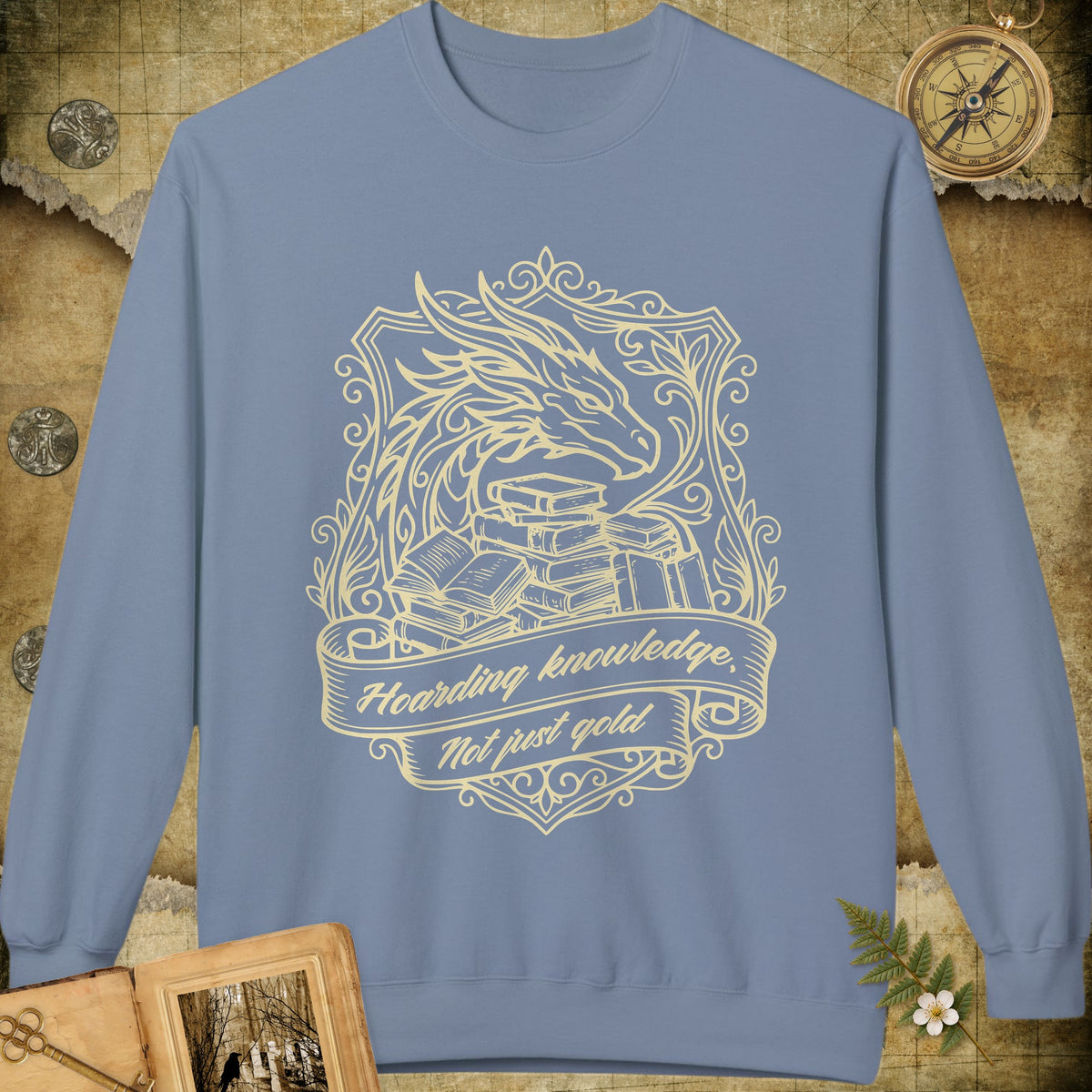 Book Dragon Sweatshirt - Stone Blue