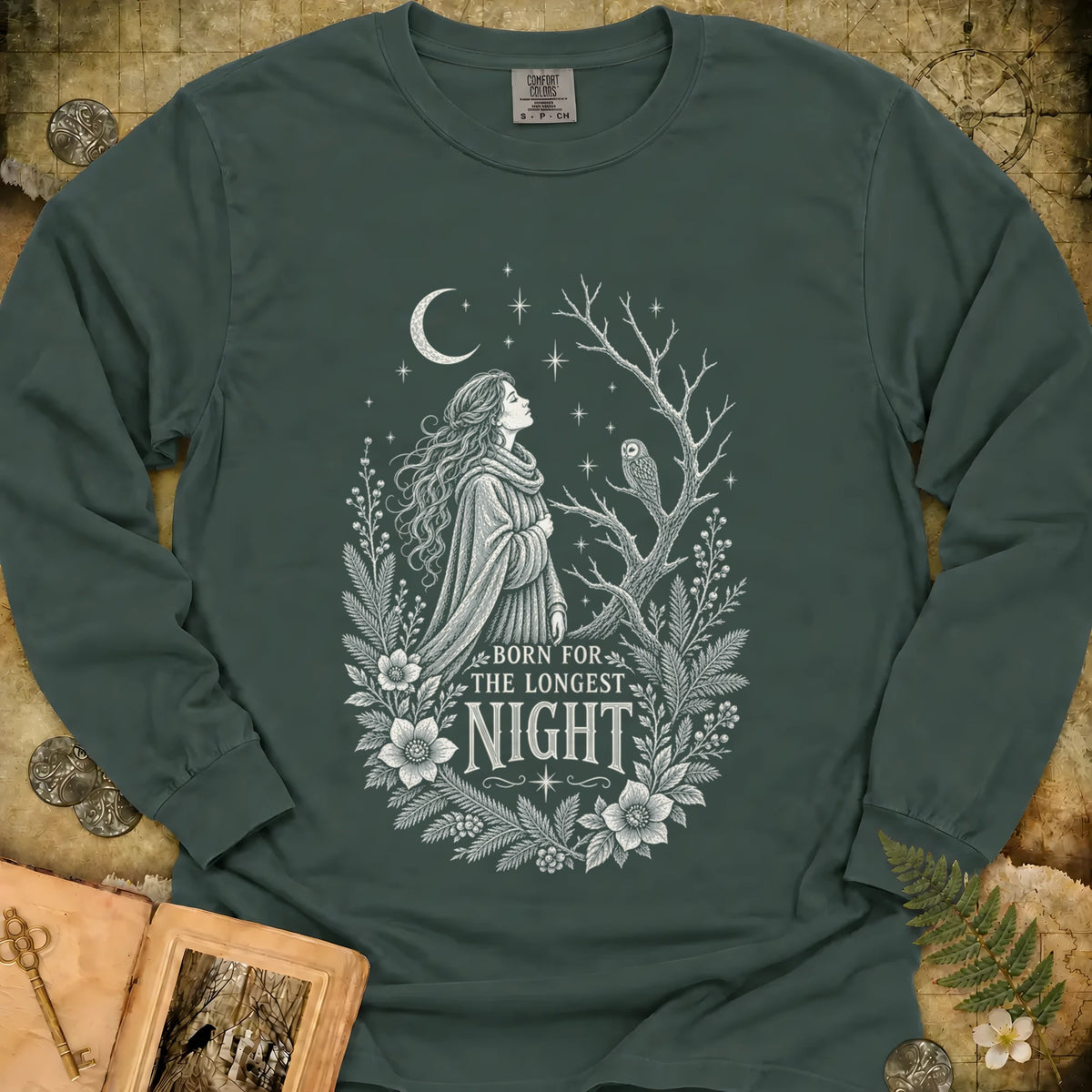 Born For The Longest Night Long Sleeve T-Shirt - Blue Spruce