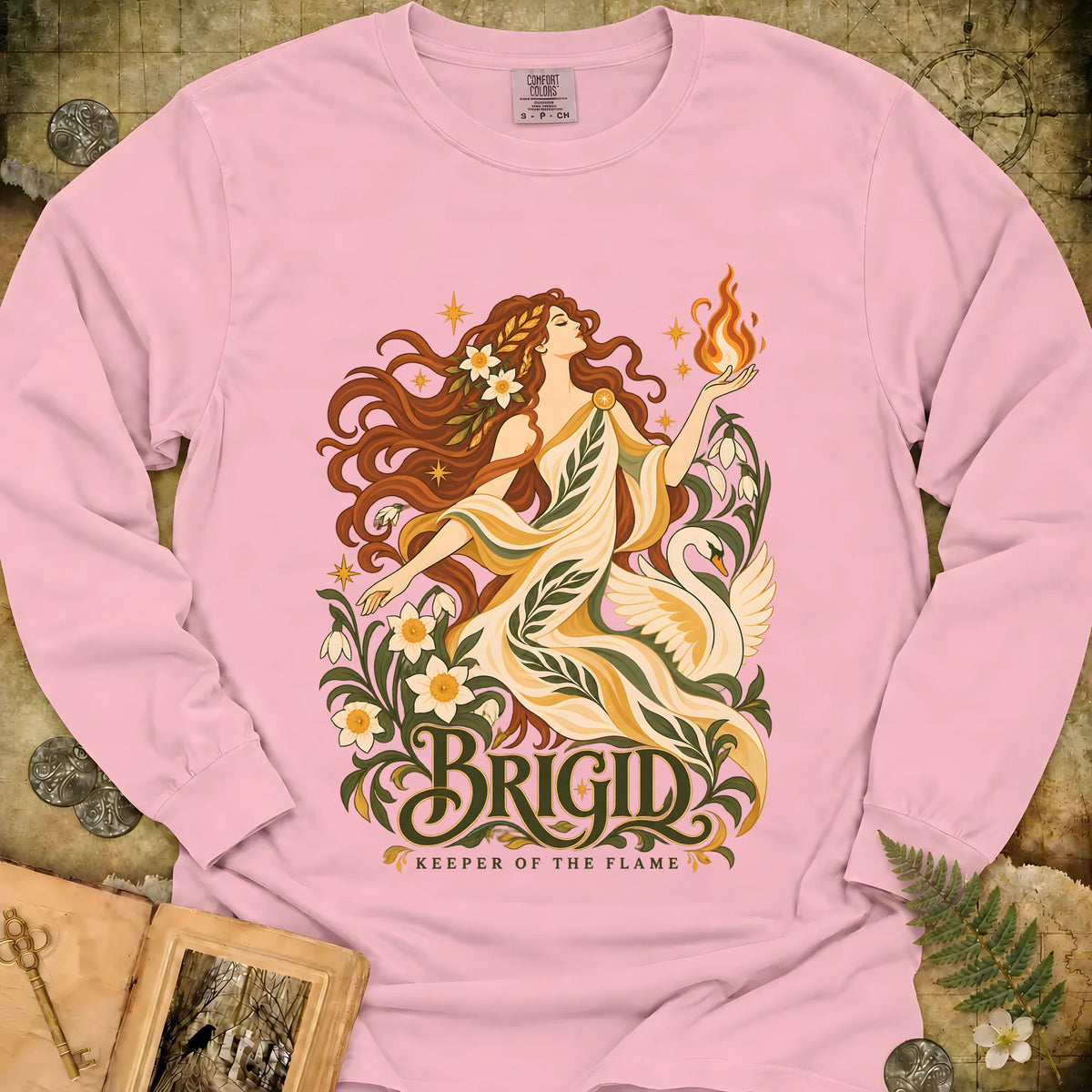 Brigid - Keeper Of The Flame Long Sleeve T-Shirt - Blossom