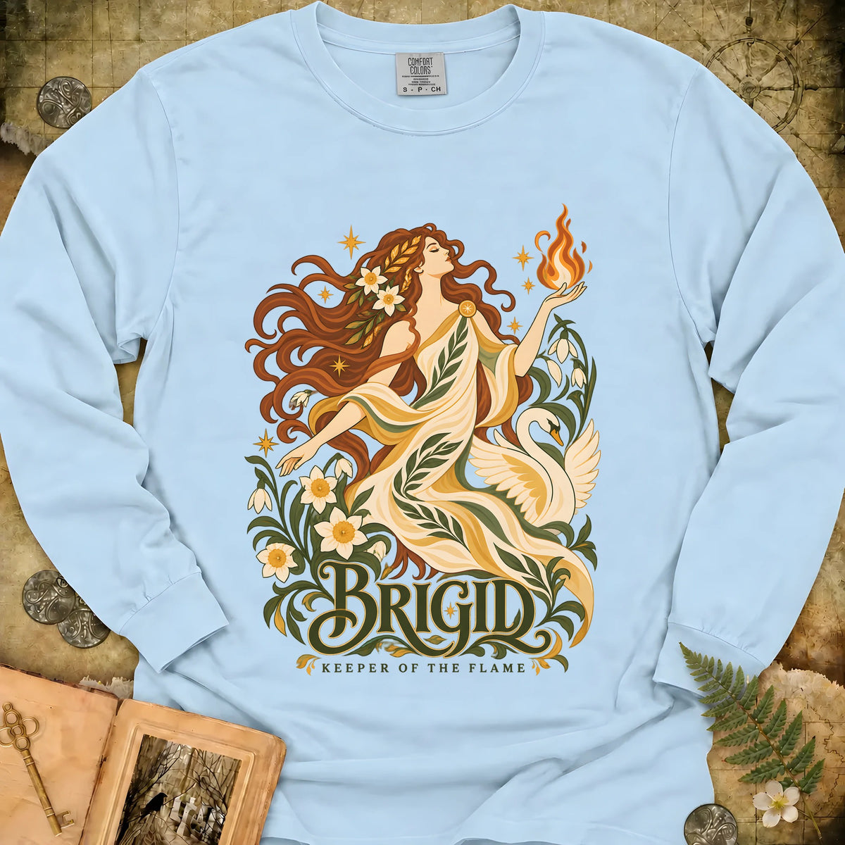 Brigid - Keeper Of The Flame Long Sleeve T-Shirt - Chambray
