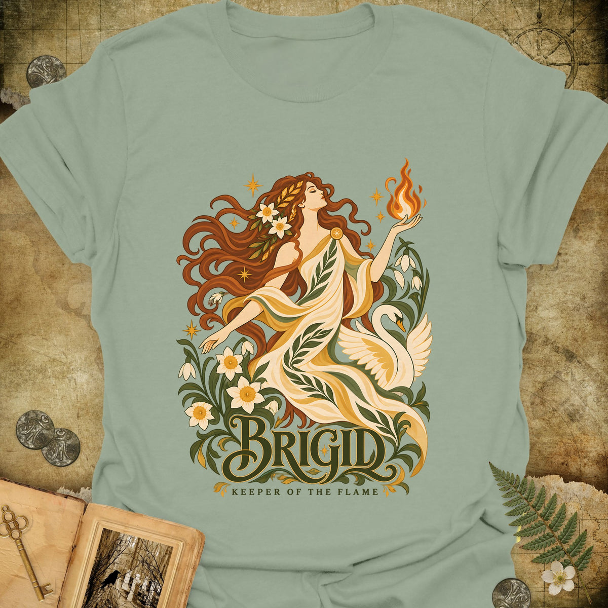 Brigid - Keeper Of The Flame T-Shirt - Sage