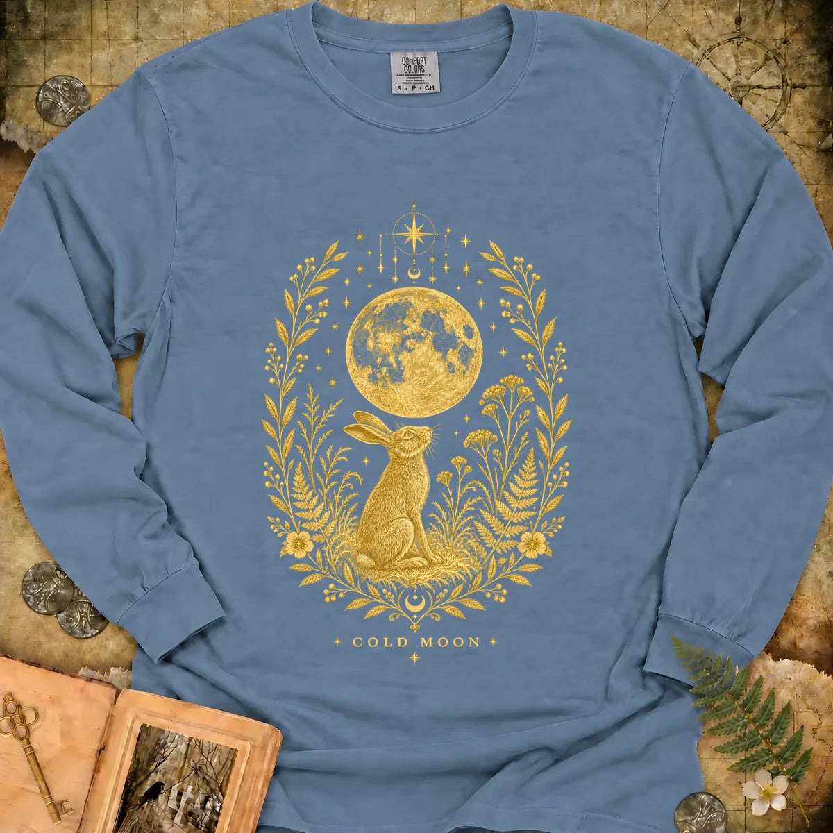 Cold Moon Long Sleeve T-Shirt - Blue Jean