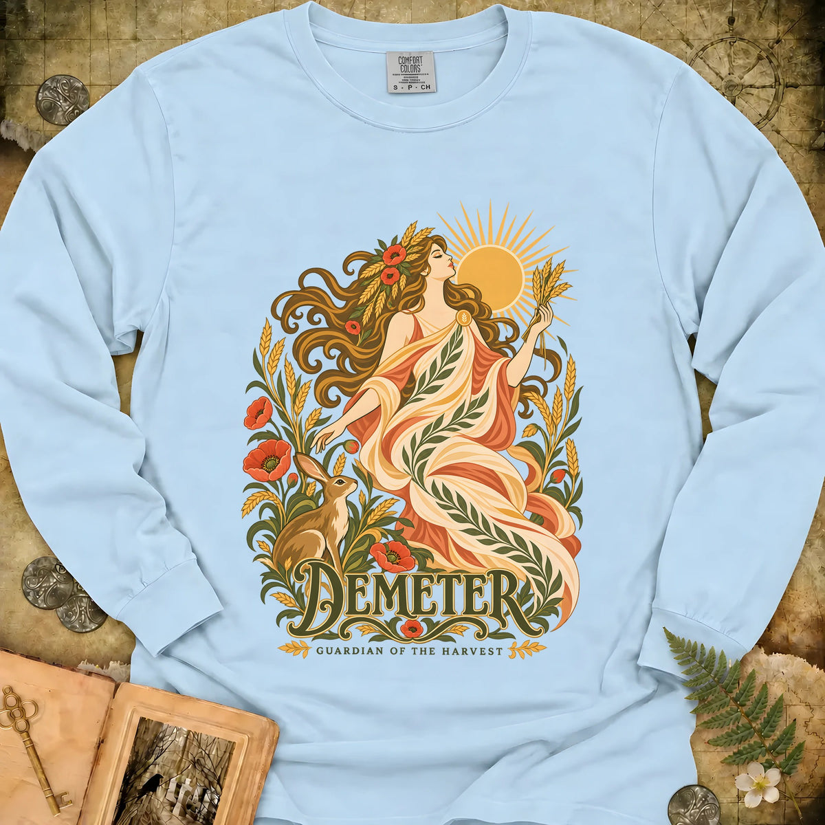 Demeter - Guardian Of The Harvest Long Sleeve T-Shirt - Chambray