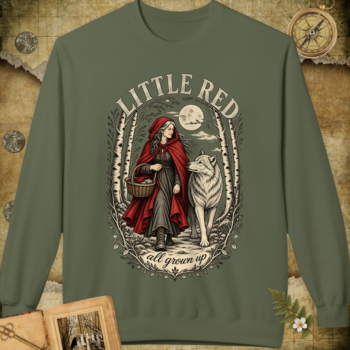 Little Red All Grown Up Sweatshirt - Military Green