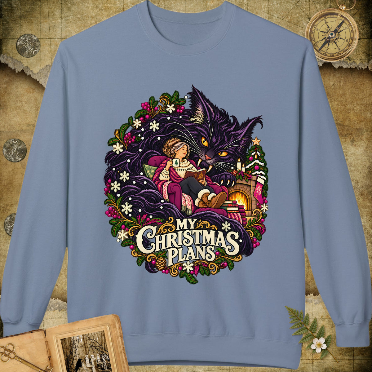 My Christmas Plans Sweatshirt - Stone Blue