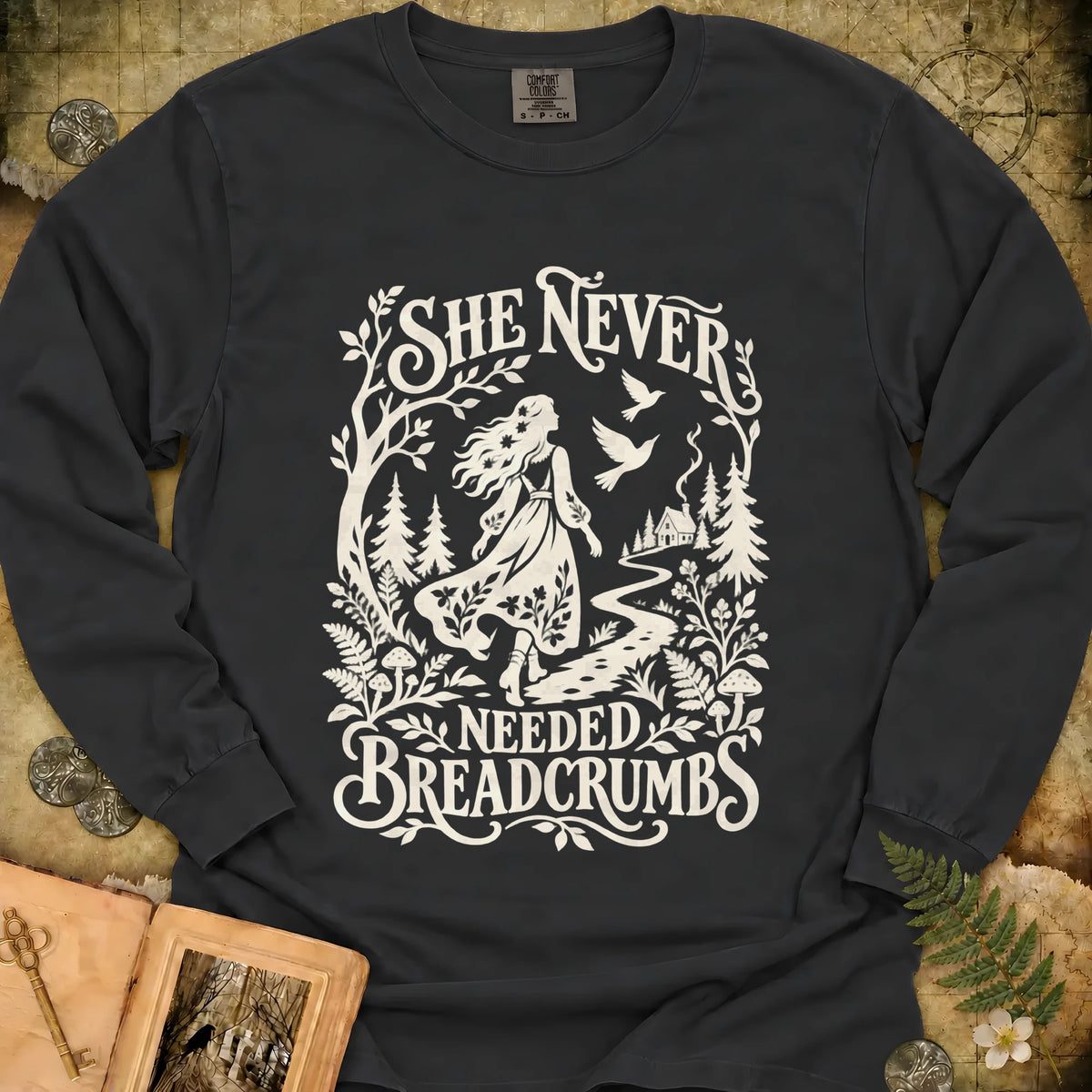 Never Needed Breadcrumbs Long Sleeve T-Shirt - Black