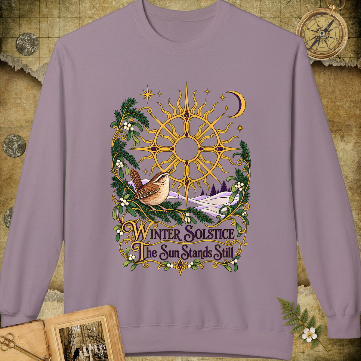 Ornate Winter Solstice Sun Wreath Sweatshirt - Paragon