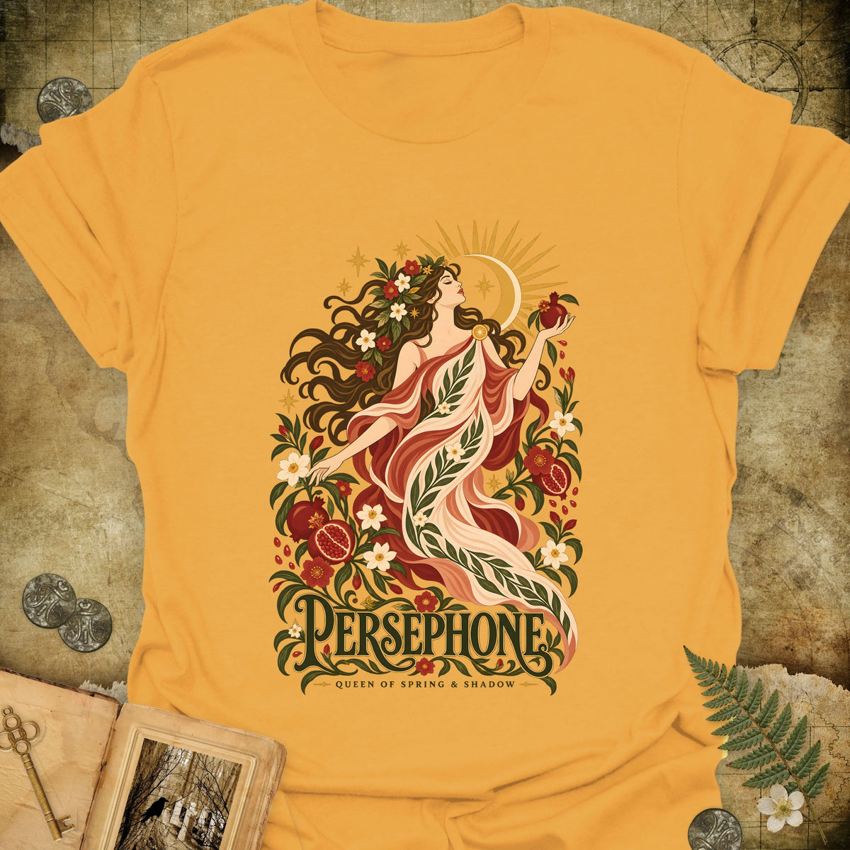 Persephone - Queen Of Spring & Shadow T-Shirt - Gold
