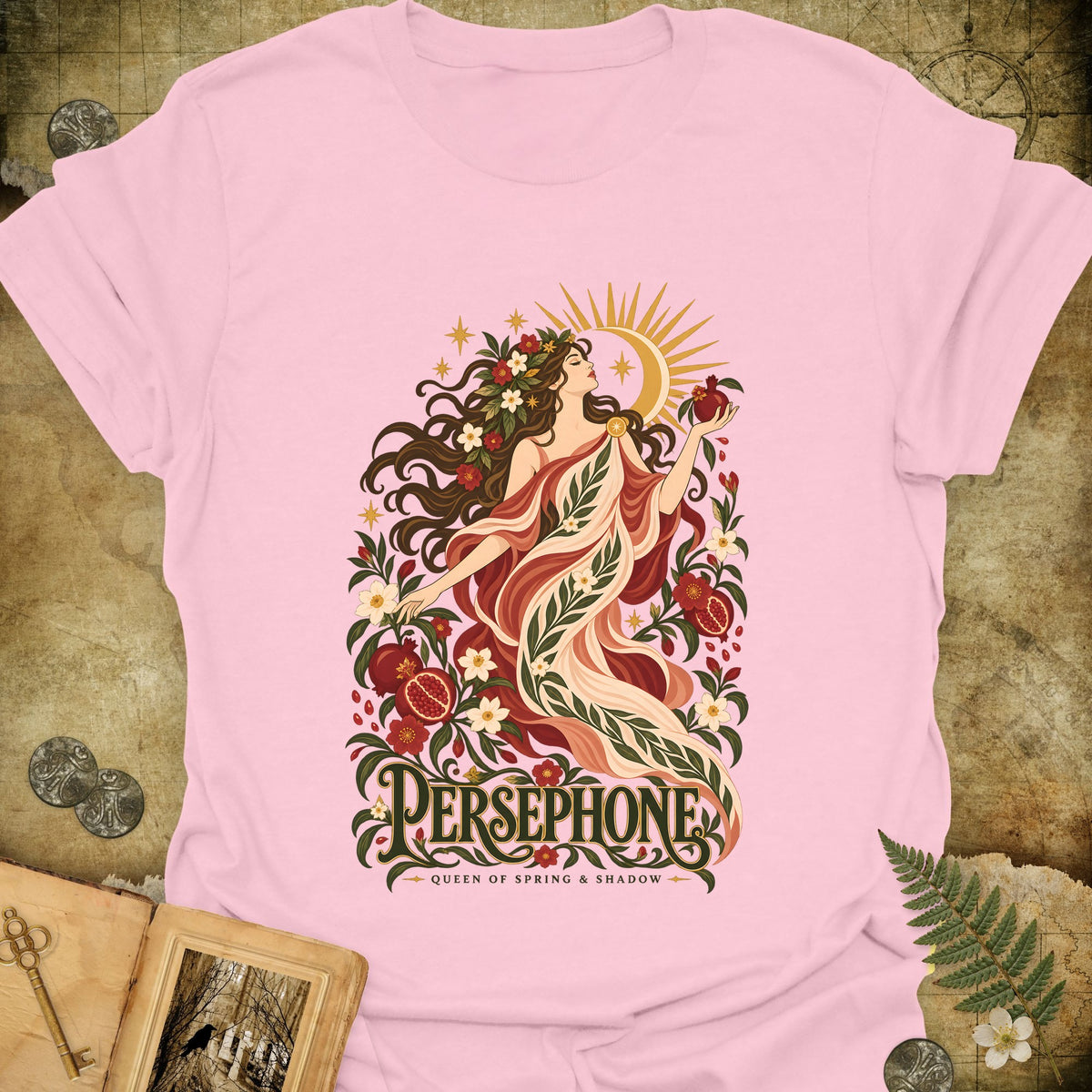 Persephone - Queen Of Spring & Shadow T-Shirt - Light Pink