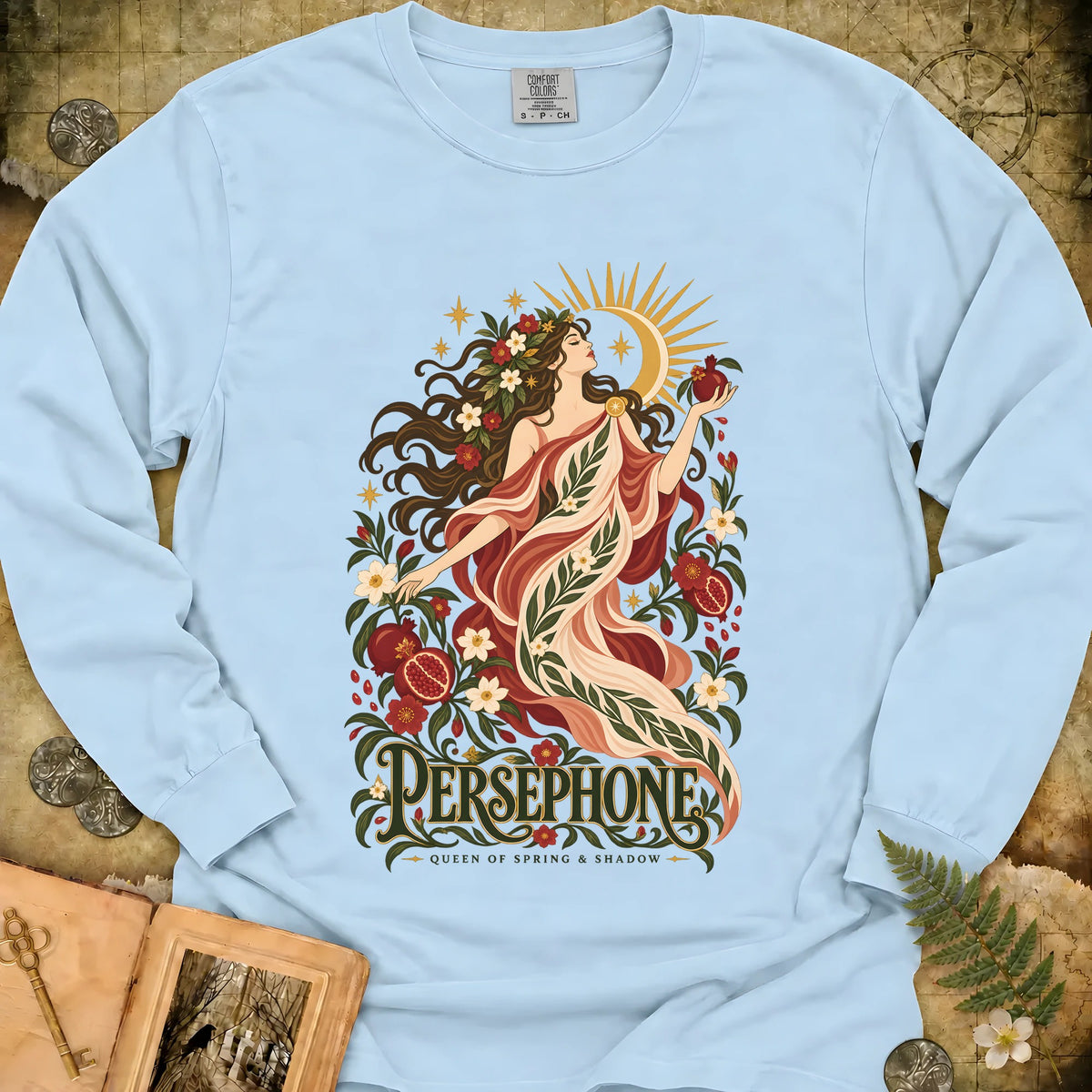 Persephone - Queen Of Spring & Shadow Long Sleeve T-Shirt - Chambray