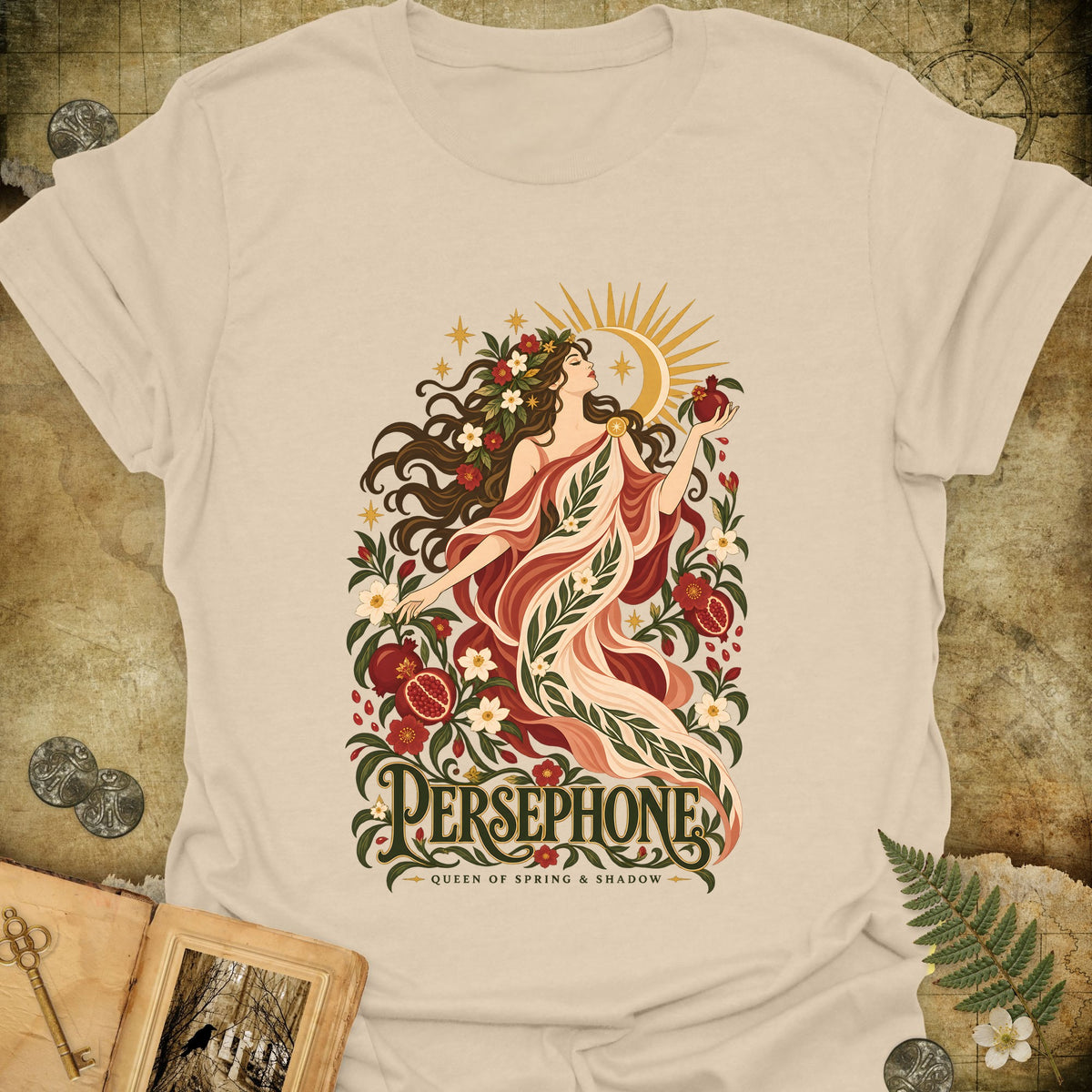 Persephone - Queen Of Spring & Shadow T-Shirt - Sand