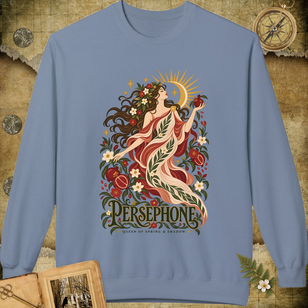 Persephone - Queen Of Spring & Shadow Sweatshirt - Stone Blue