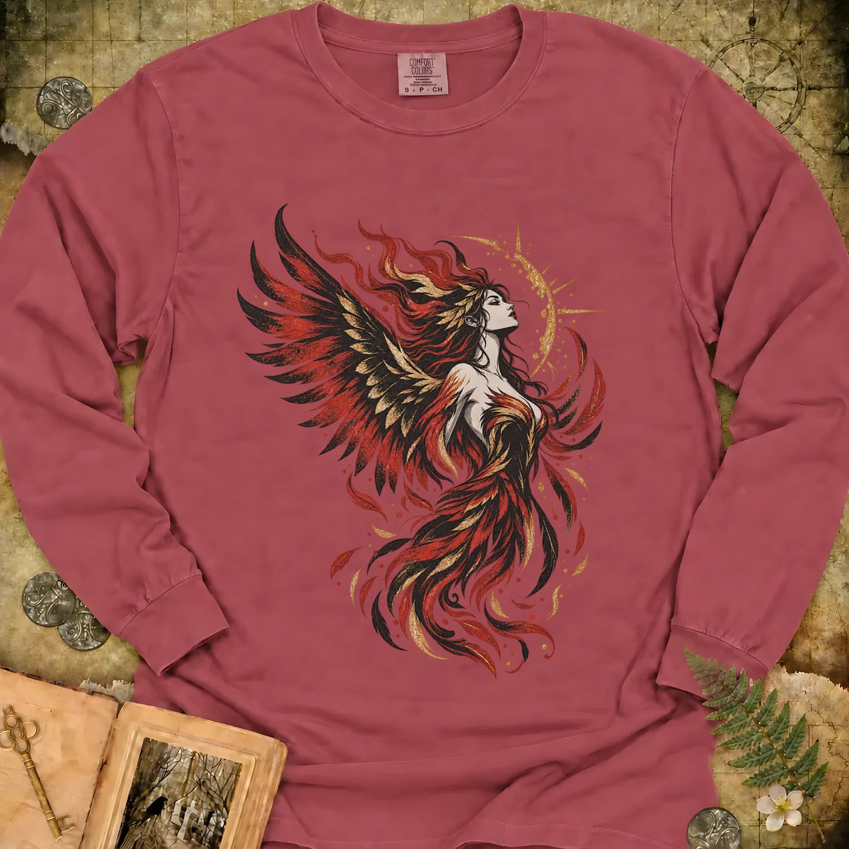 Phoenix Goddess Long Sleeve T-Shirt - Brick