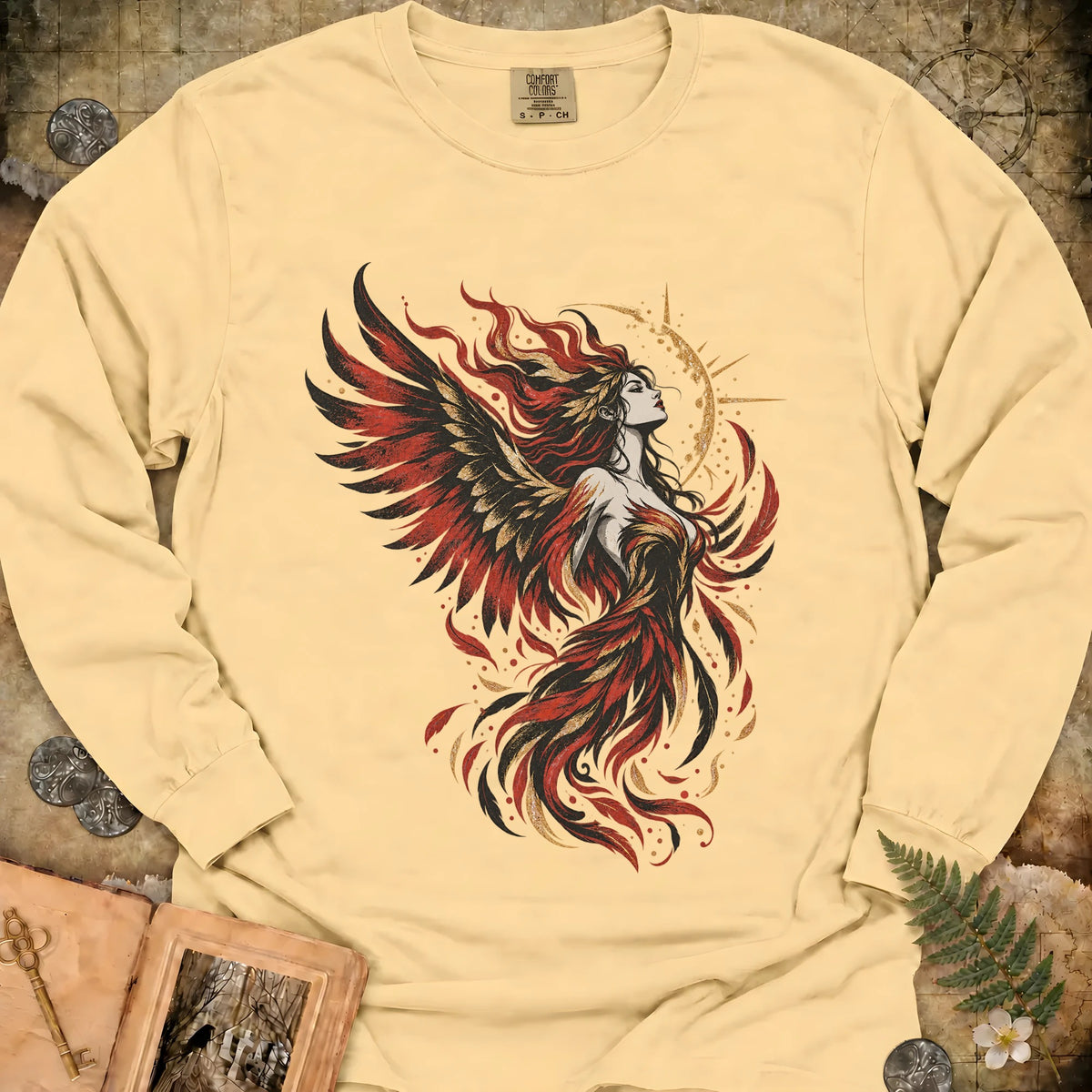Phoenix Goddess Long Sleeve T-Shirt - Butter