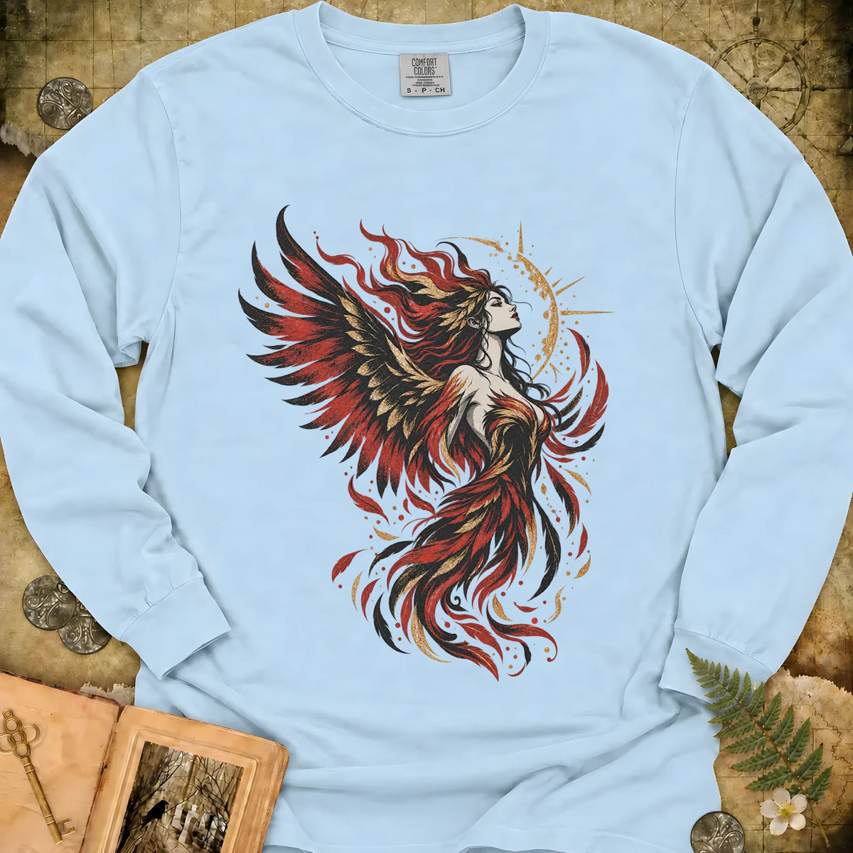 Phoenix Goddess Long Sleeve T-Shirt - Chambray