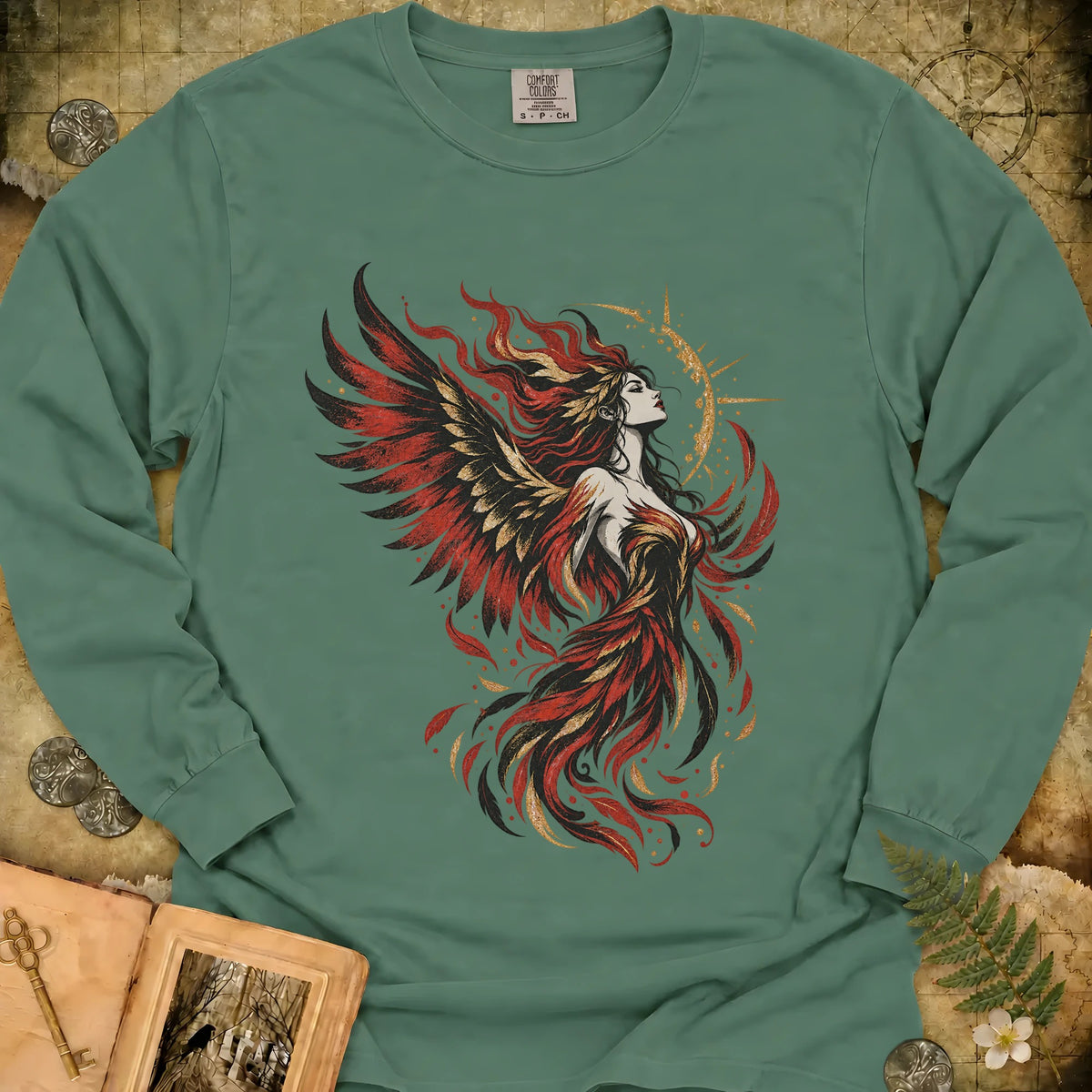 Phoenix Goddess Long Sleeve T-Shirt - Light Green