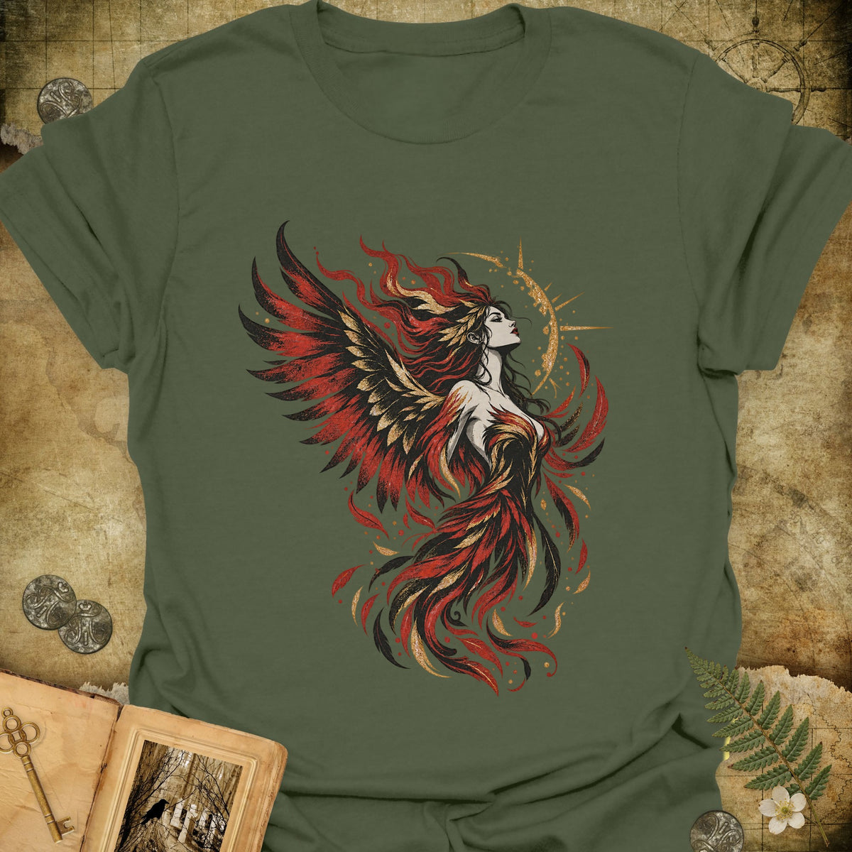 Phoenix Goddess T-Shirt - Military Green