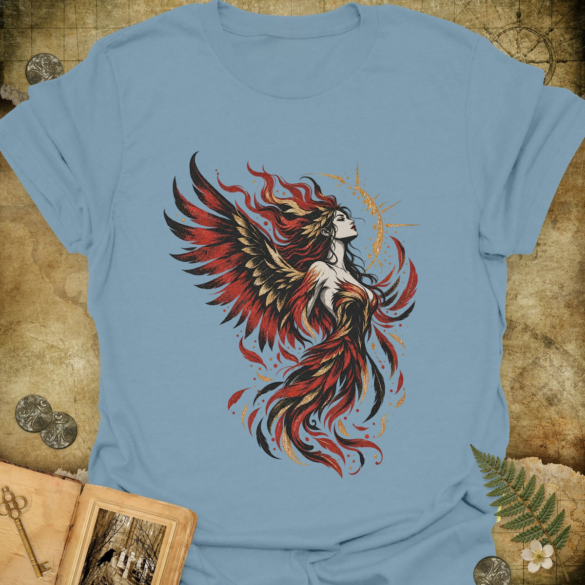 Phoenix Goddess T-Shirt - Stone Blue